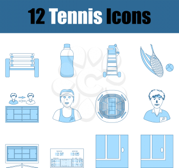 Tennis Icon Set. Thin Line With Blue Fill Design. Vector Illustration.