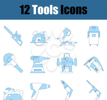 Tools Icon Set. Thin Line With Blue Fill Design. Vector Illustration.