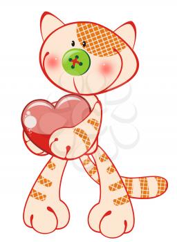 Royalty Free Clipart Image of a Kitten Holding a Heart