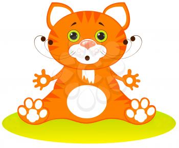 Royalty Free Clipart Image of a Kitten on the Grass