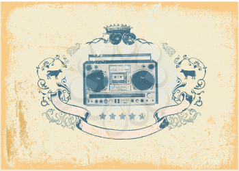 Royalty Free Clipart Image of a Heraldic Design of a Boombox 