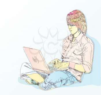 Royalty Free Clipart Image of a Person on a Laptop