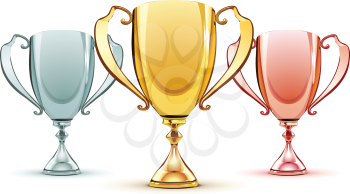Royalty Free Clipart Image of Three Trophies