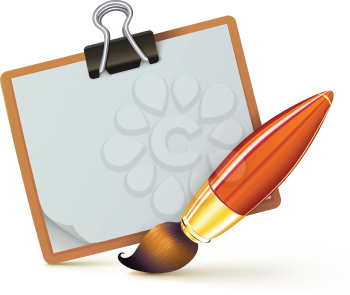 Royalty Free Clipart Image of a Paintbrush and Clipboard