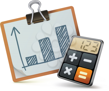 Royalty Free Clipart Image of a Calculator and Clipboard