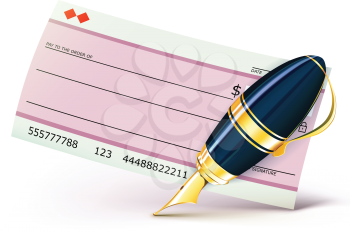 Royalty Free Clipart Image of a Cheque and Pen