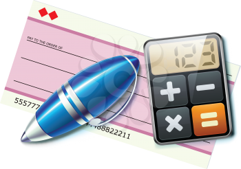 Royalty Free Clipart Image of a Cheque and Calculator