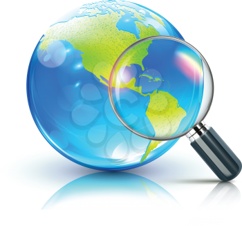Royalty Free Clipart Image of a Magnifying Glass and Earth