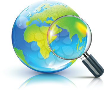 Royalty Free Clipart Image of a Magnifying Glass Over Earth