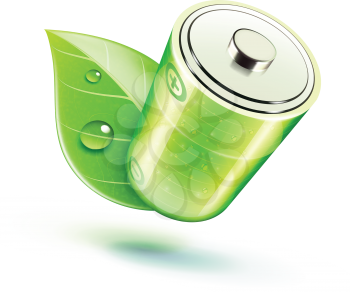 Royalty Free Clipart Image of a Battery and Leaf