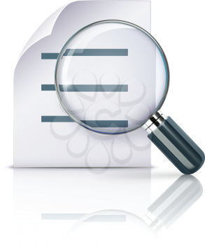 Royalty Free Clipart Image of a Magnifying Glass and Paper
