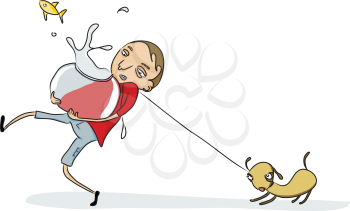 Royalty Free Clipart Image of a Man and His Pets