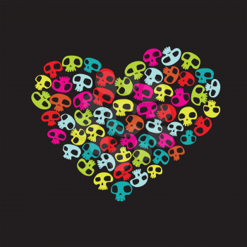Royalty Free Clipart Image of a Heart Made of Skulls