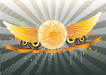 Royalty Free Clipart Image of a Winged Disco Ball