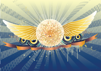 Royalty Free Clipart Image of a Winged Disco Ball