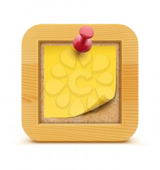 Vector illustration of post it note in on the cork bulletin board with wood frame 