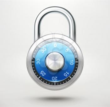 Vector illustration of security concept with locked blue combination pad lock