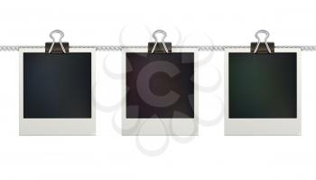 Vector illustration of three blank retro polaroid photo frames over white background