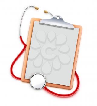 Vector illustration of healthcare concept with clipboard and red stethoscope
