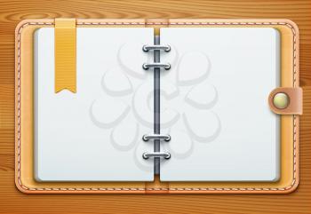 Vector illustration of realistic overhead view of a leather personal organiser/planner