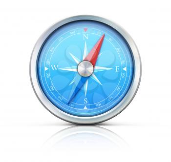 Vector illustration of highly detailed blue compass isolated on a white background.
