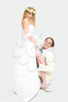 Royalty Free Photo of a Couple Posing on Their Wedding Day