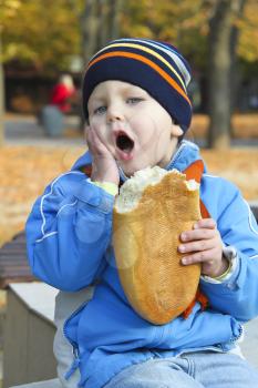 Royalty Free Photo of a Little Boy Eating Bread