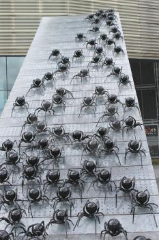 Spiders in the area of Rotterdam. Modern abstract art. Netherlands