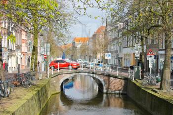 DELFT, THE NETHERLANDS - APRIL 7, 2012 : Canal  in Delft, Holland 