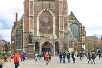 DELFT, THE NETHERLANDS - APRIL 7, 2012 : The central square and  church  in Delft. Netherlands