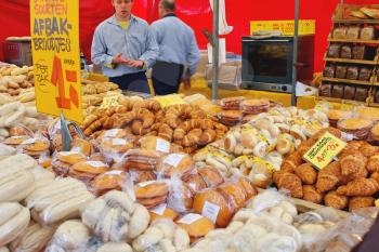 DELFT, THE NETHERLANDS - APRIL 7, 2012 : Sale of bakery products on the market  in Delft, Netherlands