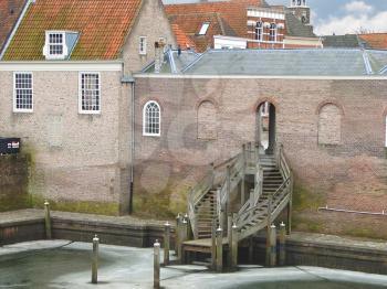 Stairs in the port city Heusden. Netherlands