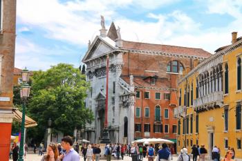 VENICE, ITALY - MAY 06, 2014: Tourists on the square near Church of San Vidal