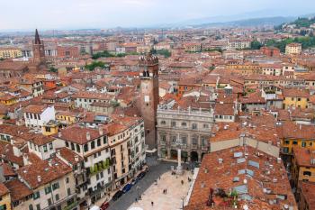 VERONA, ITALY - MAY 7, 2014: Red roofs of the city center. Verona, Italy