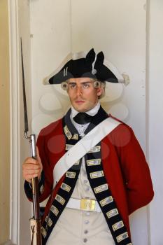 Villa Sorra, Italy - July 17, 2016: Man in historical costume on Napoleonica event. Costumed reconstruction of historical events. Castelfranco Emilia, Modena