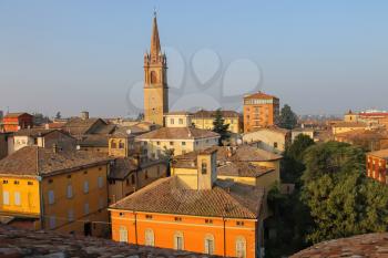 Church Tower in historic city center of Vignola, Italy