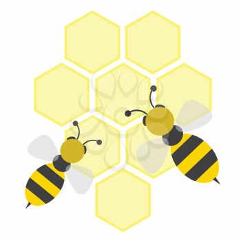 Royalty Free Clipart Image of a Cartoon Bees on Honey Cells
