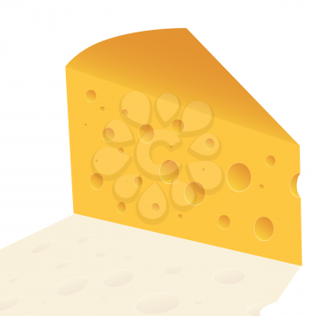Royalty Free Clipart Image of Cheese with Holes Slice on Background  