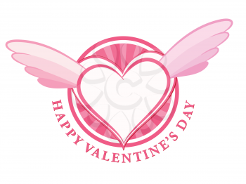 Royalty Free Clipart Image of a Happy Valentines Day Stamp with Heart and Wings