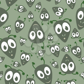 Royalty Free Clipart Image of a Smiling and Surprised Martian Heads Seamless Background