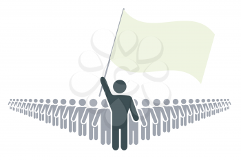 Royalty Free Clipart Image of a Rank of People and a Leader with flag 