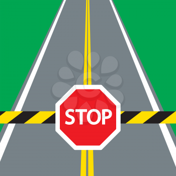 Royalty Free Clipart Image of a Road Barrier and a Stop Sign