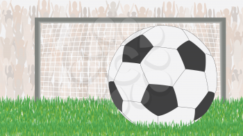 Royalty Free Clipart Image of a Soccer Ball and Fans