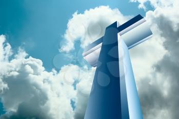 Royalty Free Photo of Christian Cross in Front of a Blue Sky