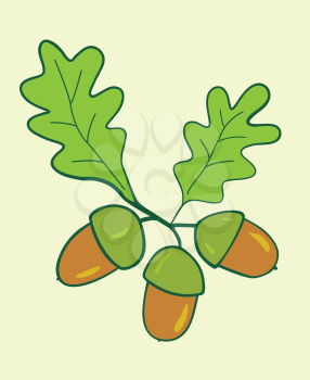 three acorns with leaves - vector illustration