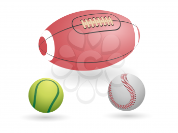 vector sport ball set - tennis, baseball and american football balls 