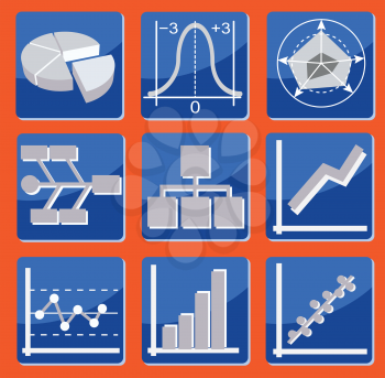 icons with different types of charts and graphs