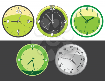 Set of clocks with different day and night time. EPS vector file.