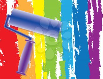 Abstract Rainbow drawing by painting roller