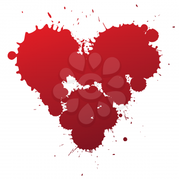 Red splashing blood drops heart symbol, vector illustartion.